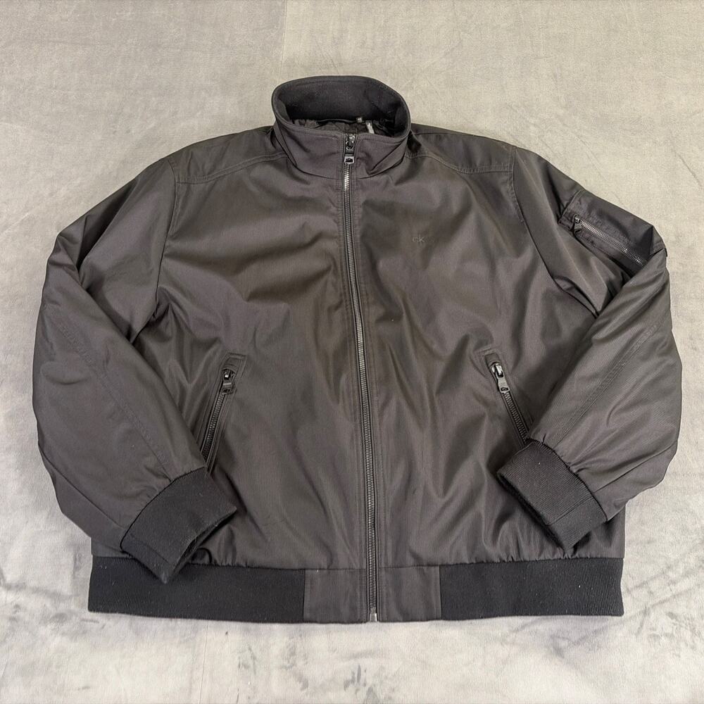 Calvin Klein Men's XXL Black Bomber Jacket Full Zip Water Resistant Insulated FS